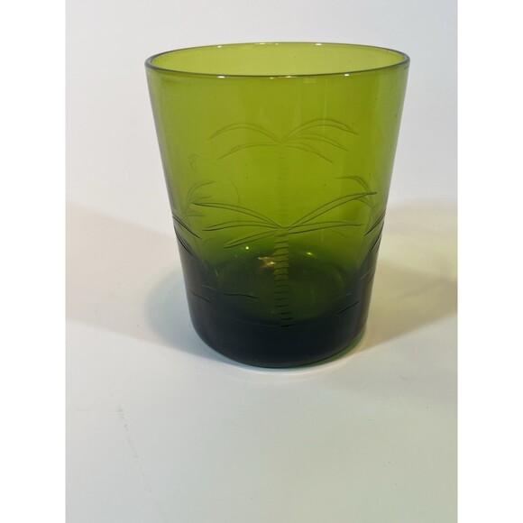 Other - Palm Tree Etched Green Rocks Glasses MCM Vintage Weighed Bottoms Set Of 4